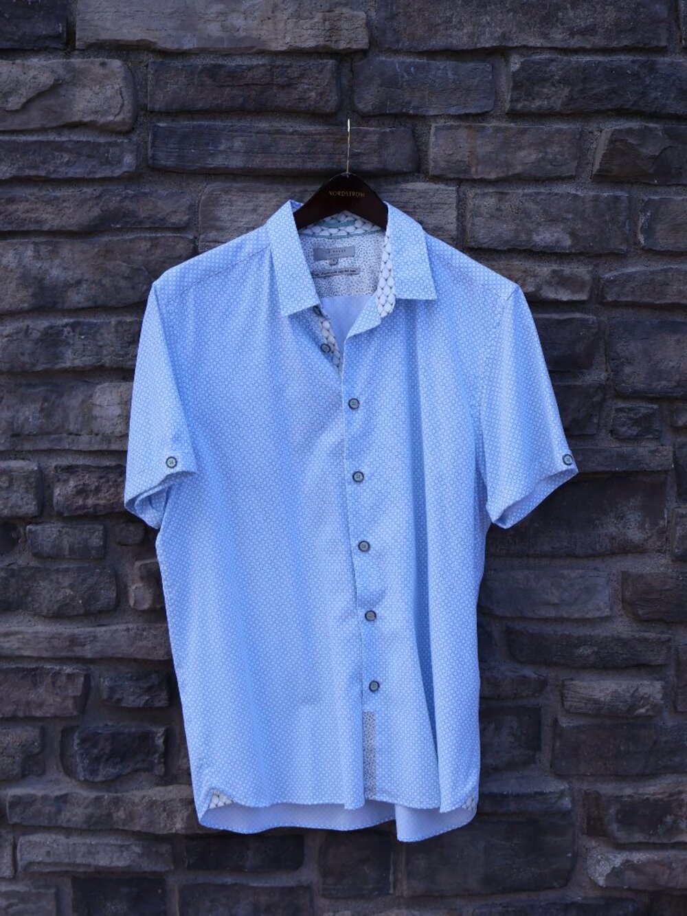 Ted Baker London Men’s White Blue Geometric Short-Sleeve Shirt Size 5 XL